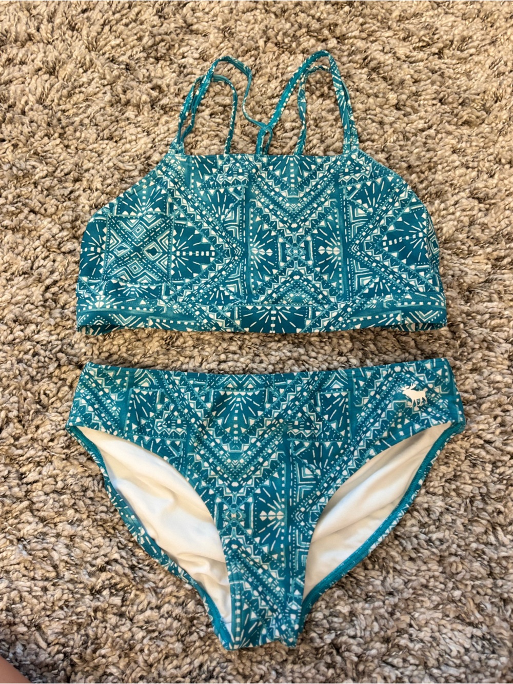 abercrombie kids Teal and White Geometric Two-Piece Swim Set